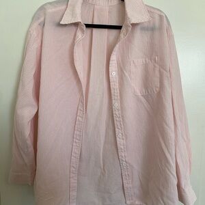 Pink and White Striped Button-Up Shirt